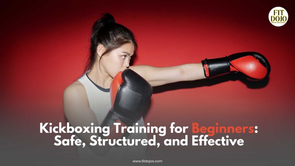 Student practising punch combinations in a kickboxing for beginners session.