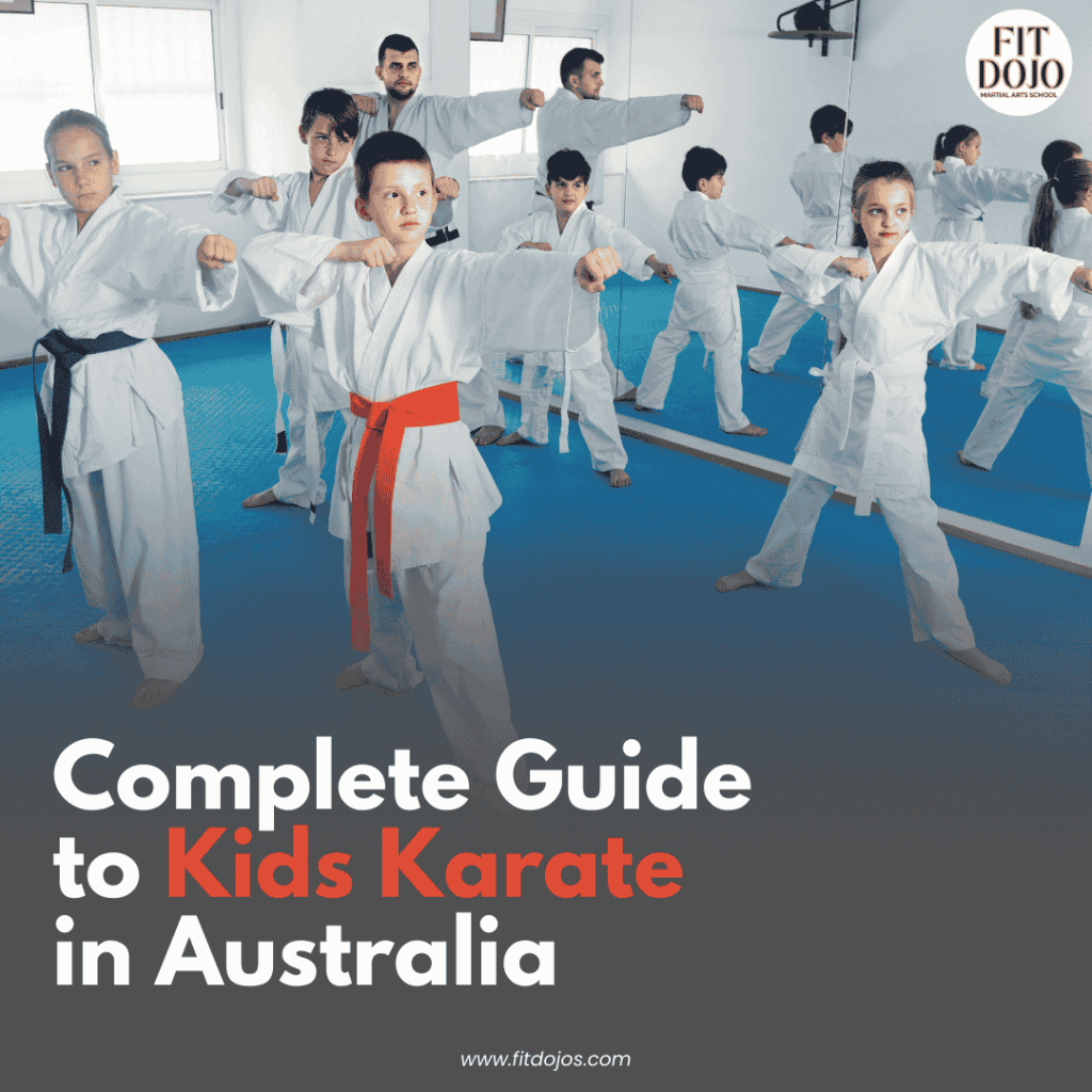 Children learning karate in a Kids Karate Australia