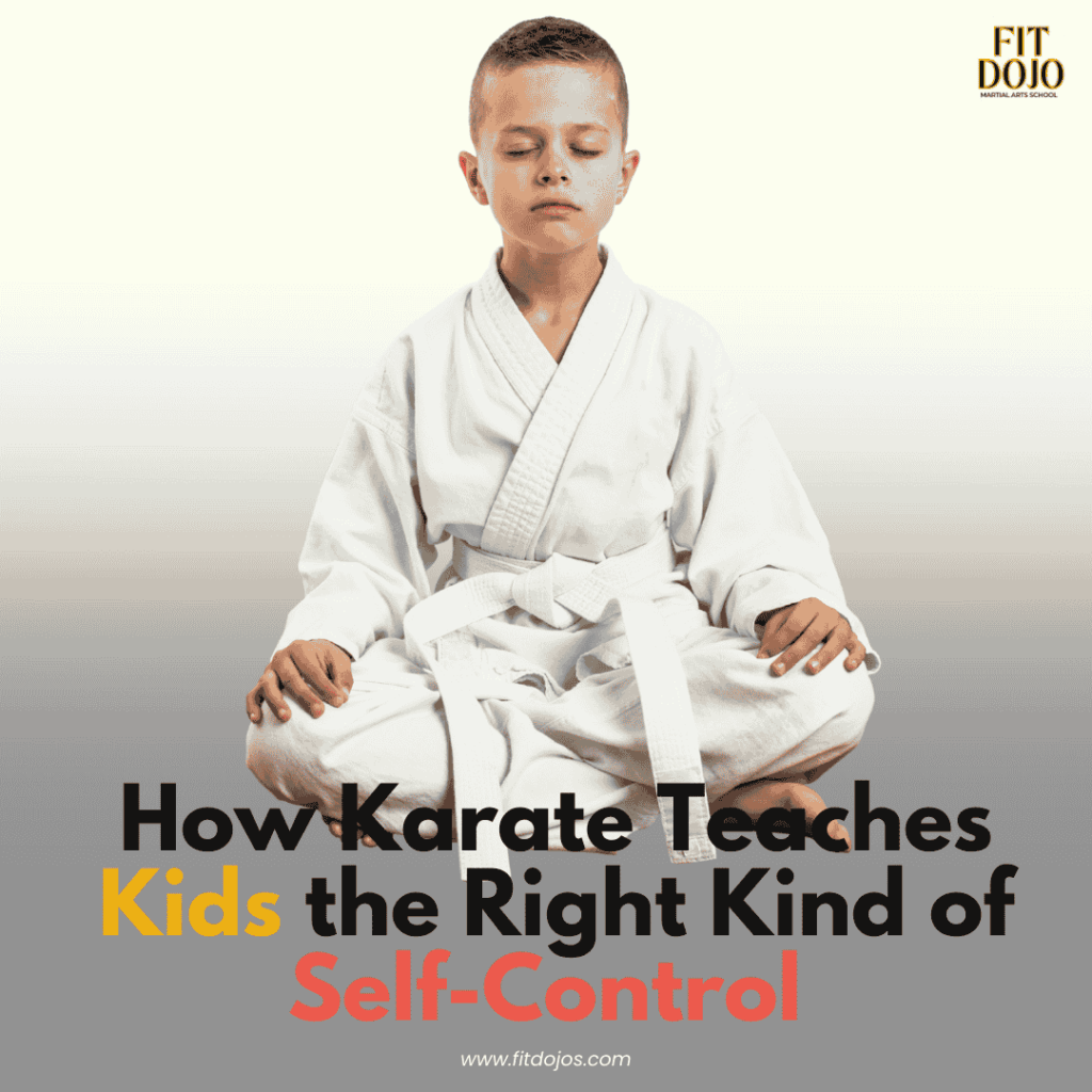 Young karate student demonstrating calm, focused for self-control.