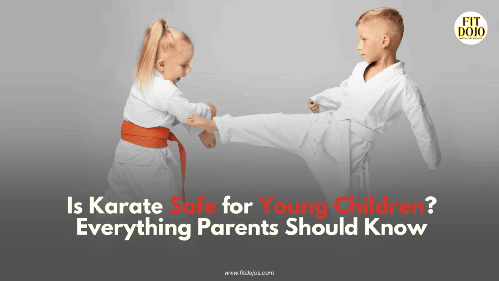 Instructor ensuring karate safety for children during class