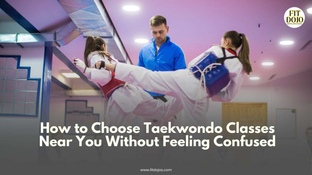 Kids practicing kicks and forms in Taekwondo Classes Near You with supportive coaches.