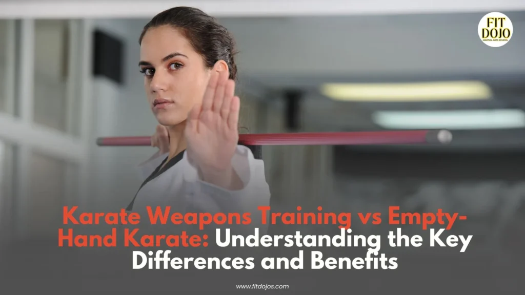 Beginner practicing karate weapon called bo under instructor supervision