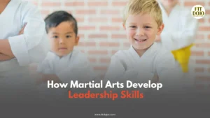 Kids practising leadership skills during a structured martial arts class.
